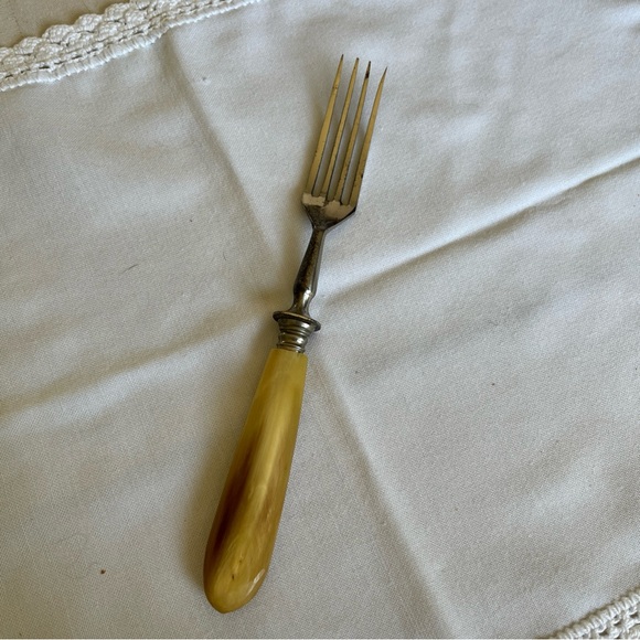 Antique Silver Fork and Tan handle - Picture 1 of 3